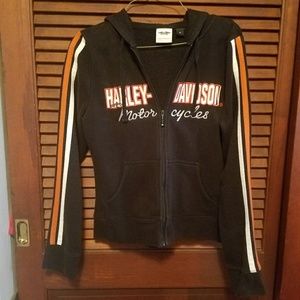 Harley-Davidson Black Hoodie with Orange and White Stripes
